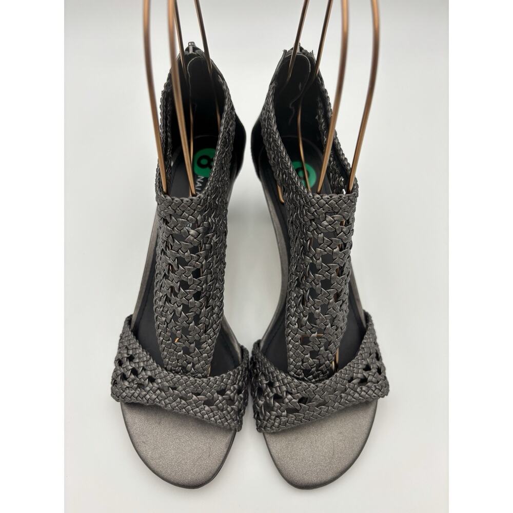 Donald Pliner Verona 2 Heels Sandals Pewter Grey Leather Size 8 M Basketweave - Picture 3 of 14